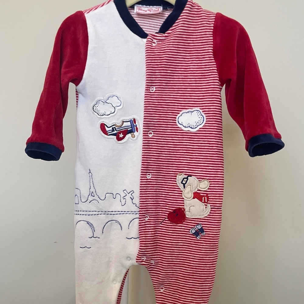 🇪🇸 Mayoral Newborn Velvet-Feel Footed Sleeper | 4–6M | ✈️ Airplane themed